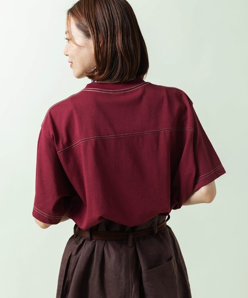 PAR ICI(パーリッシィ)の「C/P配色ステッチTシャツ(Tシャツ/カットソー・レディース・ボルドー/アイボリー/ブルー・FREE)」の21枚目の写真