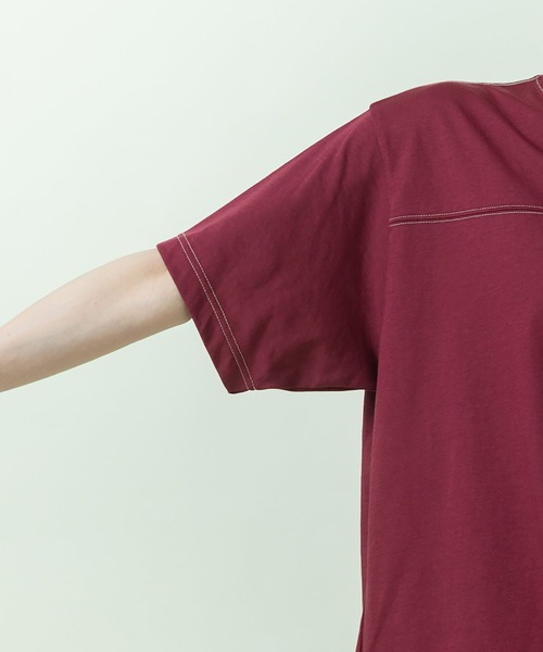 PAR ICI(パーリッシィ)の「C/P配色ステッチTシャツ(Tシャツ/カットソー・レディース・ボルドー/アイボリー/ブルー・FREE)」の9枚目の写真