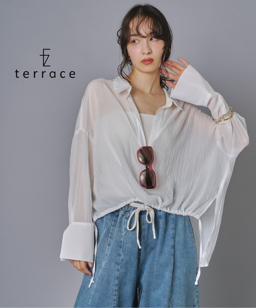 terrace（テラス）の「ドロストヘムスキッパーガーゼブラウス（シャツ/ブラウス・レディース・ブラック/ブラウン/オフホワイト・FREE）」の2枚目の写真