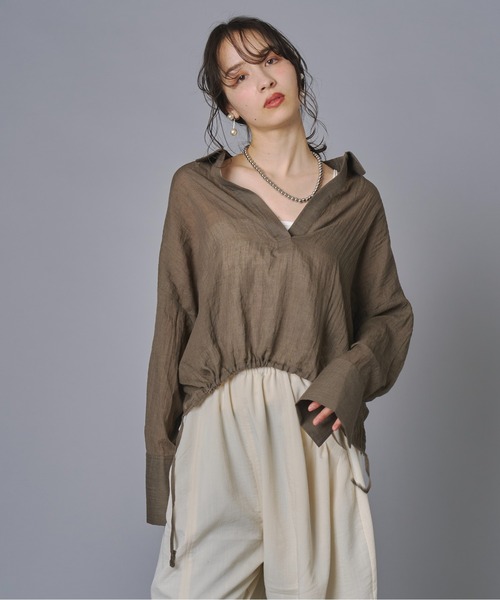 terrace（テラス）の「ドロストヘムスキッパーガーゼブラウス（シャツ/ブラウス・レディース・ブラック/ブラウン/オフホワイト・FREE）」の5枚目の写真