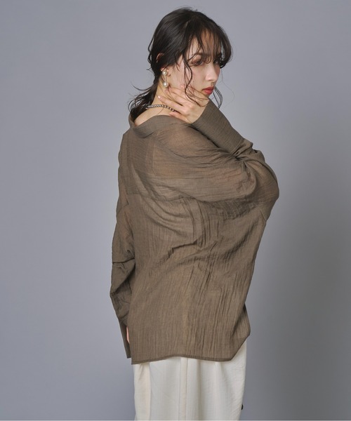 terrace（テラス）の「ドロストヘムスキッパーガーゼブラウス（シャツ/ブラウス・レディース・ブラック/ブラウン/オフホワイト・FREE）」の9枚目の写真