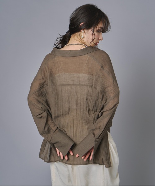 terrace（テラス）の「ドロストヘムスキッパーガーゼブラウス（シャツ/ブラウス・レディース・ブラック/ブラウン/オフホワイト・FREE）」の11枚目の写真