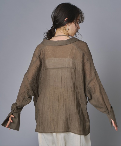 terrace（テラス）の「ドロストヘムスキッパーガーゼブラウス（シャツ/ブラウス・レディース・ブラック/ブラウン/オフホワイト・FREE）」の12枚目の写真