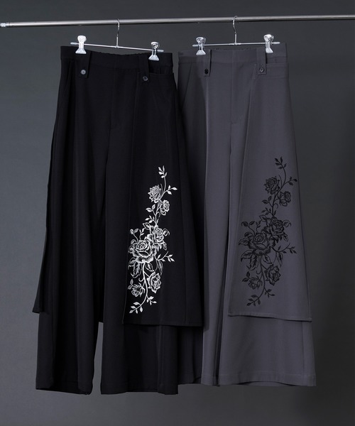 Ellno Loset(エルノロゼット)の「2wayフラワー刺繍ラップワイドパンツ(スラックス・メンズ・ブラック/グレー・LARGE/MEDIUM/SMALL/X-SMALL)」の11枚目の写真
