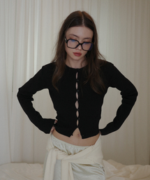 Button Slit Cardigan_ Black