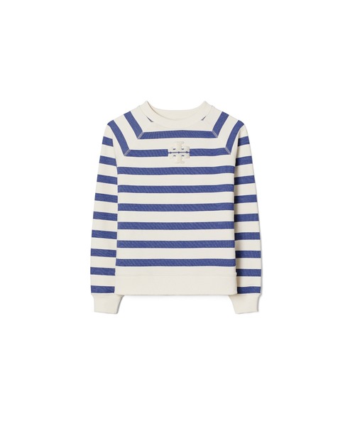 TORY BURCH(トリーバーチ)の「ストライプ コットン スウェットシャツ(Tシャツ/カットソー・レディース・ホワイト×ブルー・MEDIUM/SMALL/X-SMALL)」の1枚目の写真