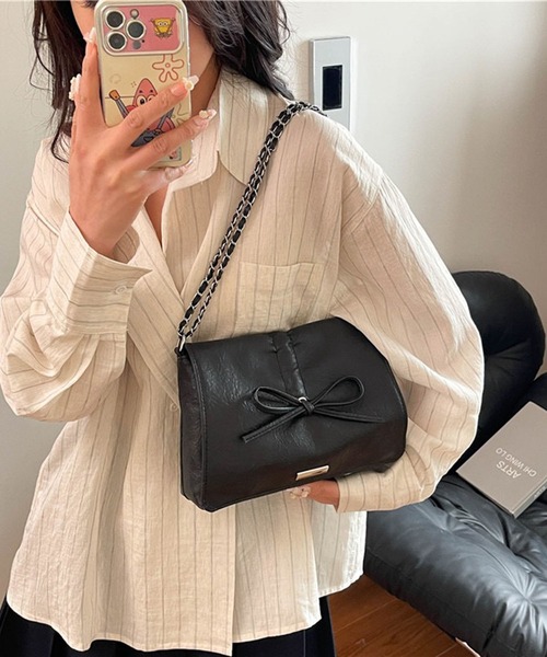 WESTSEA（ウエストシー）の「リボンデザイン チェーンショルダーバッグ（ショルダーバッグ・レディース・ブラック/ベージュ/ワイン/オフホワイト/ブラウン・FREE）」の3枚目の写真