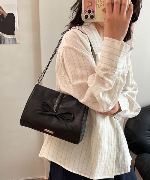 WESTSEA（ウエストシー）の「リボンデザイン チェーンショルダーバッグ（ショルダーバッグ・レディース・ブラック/ベージュ/ワイン/オフホワイト/ブラウン・FREE）」の7枚目の写真