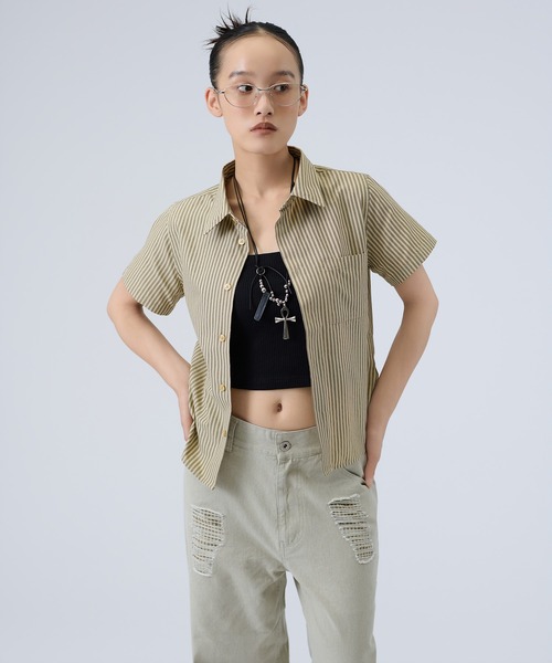 FTW(エフティダブリュー)の「STRIPE COMPACT SHIRTS(シャツ/ブラウス・レディース・ネイビー/ベージュ・SMALL/MEDIUM)」の9枚目の写真