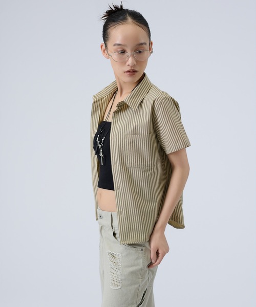 FTW(エフティダブリュー)の「STRIPE COMPACT SHIRTS(シャツ/ブラウス・レディース・ネイビー/ベージュ・SMALL/MEDIUM)」の8枚目の写真