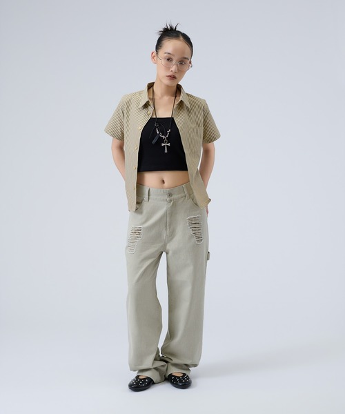 FTW(エフティダブリュー)の「STRIPE COMPACT SHIRTS(シャツ/ブラウス・レディース・ネイビー/ベージュ・SMALL/MEDIUM)」の6枚目の写真