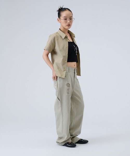 FTW(エフティダブリュー)の「STRIPE COMPACT SHIRTS(シャツ/ブラウス・レディース・ネイビー/ベージュ・SMALL/MEDIUM)」の5枚目の写真