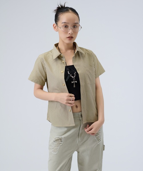 FTW(エフティダブリュー)の「STRIPE COMPACT SHIRTS(シャツ/ブラウス・レディース・ネイビー/ベージュ・SMALL/MEDIUM)」の7枚目の写真
