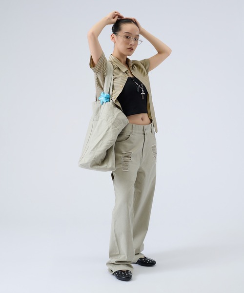 FTW(エフティダブリュー)の「STRIPE COMPACT SHIRTS(シャツ/ブラウス・レディース・ネイビー/ベージュ・SMALL/MEDIUM)」の3枚目の写真