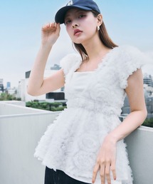 フラワーぺプラムバックリボンチュニック