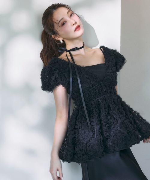 【週末限定値下げ】poláura ポローラ フラワーぺプラム チュニック フラワーぺプラムバックリボンチュニック（シャツ/ブラウス）｜polaura