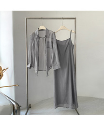 [SET] Semi Sheer Shirt+Sleeveless Long Dress Set-up (3colors)