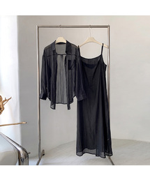 [SET] Semi Sheer Shirt+Sleeveless Long Dress Set-up (3colors)