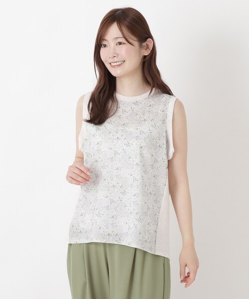 one'sterrace(ワンズテラス)の「花柄プリント 天竺切替 タンクトップ(Tシャツ/カットソー・レディース・ネイビー系5/ホワイト系9/アイボリー系8・02)」の1枚目の写真