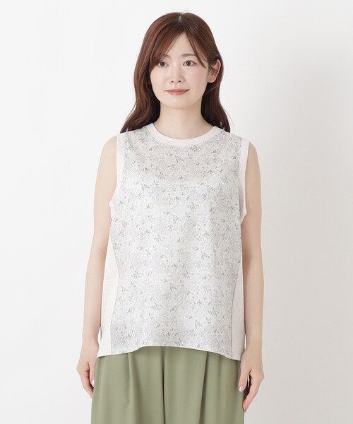 one'sterrace(ワンズテラス)の「花柄プリント 天竺切替 タンクトップ(Tシャツ/カットソー・レディース・ネイビー系5/ホワイト系9/アイボリー系8・02)」の16枚目の写真