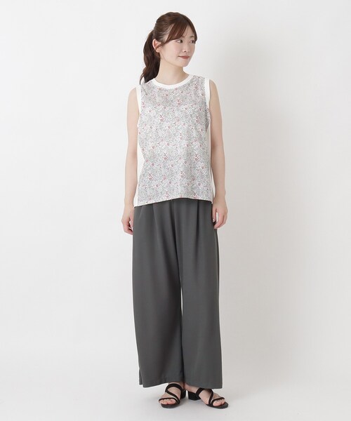 one'sterrace(ワンズテラス)の「花柄プリント 天竺切替 タンクトップ(Tシャツ/カットソー・レディース・ネイビー系5/ホワイト系9/アイボリー系8・02)」の8枚目の写真