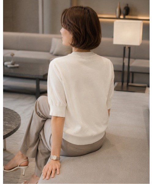 FAZVY(ファズビー)の「クルーネック五分袖ニット(Tシャツ/カットソー・レディース・ブラック/ホワイト・M)」の7枚目の写真