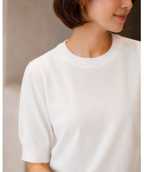 FAZVY(ファズビー)の「クルーネック五分袖ニット(Tシャツ/カットソー・レディース・ブラック/ホワイト・M)」の8枚目の写真