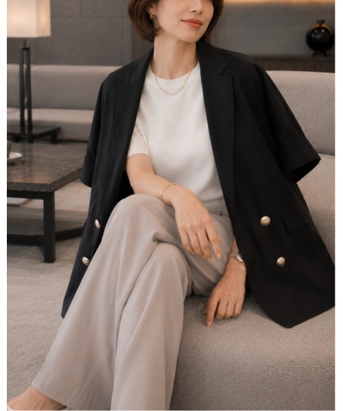 FAZVY(ファズビー)の「クルーネック五分袖ニット(Tシャツ/カットソー・レディース・ブラック/ホワイト・M)」の12枚目の写真