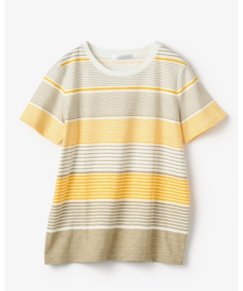 Tシャツ/カットソー（イエロー/黄色系・ボーダー柄）ファッション通販