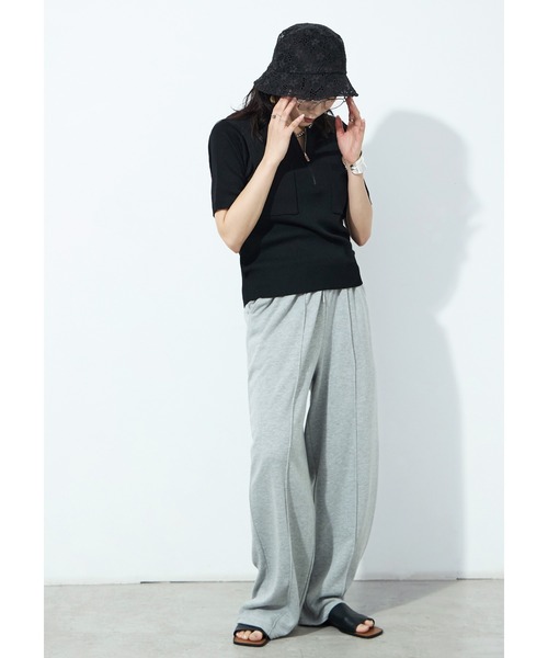 Fashion Letter(ファッションレター)の「ハーフZIP ポケット付き サマーニットトップス(Tシャツ/カットソー・レディース・グリーン/ブラック/グレイッシュベージュ/アイボリー・M)」の7枚目の写真