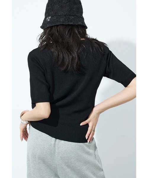 Fashion Letter(ファッションレター)の「ハーフZIP ポケット付き サマーニットトップス(Tシャツ/カットソー・レディース・グリーン/ブラック/グレイッシュベージュ/アイボリー・M)」の9枚目の写真