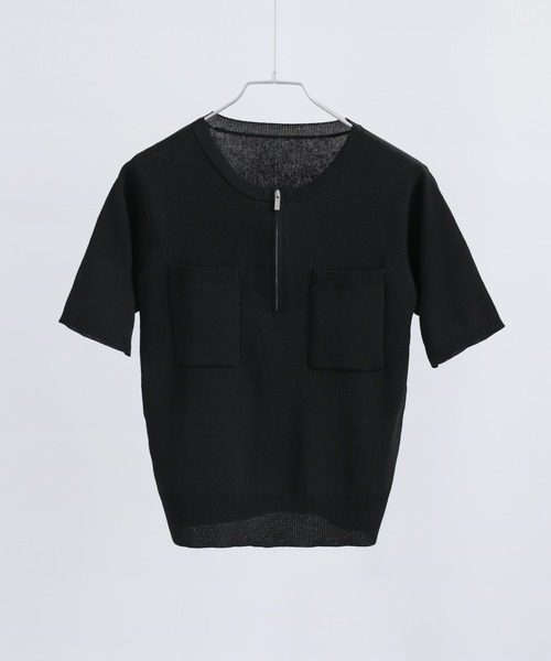 Fashion Letter(ファッションレター)の「ハーフZIP ポケット付き サマーニットトップス(Tシャツ/カットソー・レディース・グリーン/ブラック/グレイッシュベージュ/アイボリー・M)」の10枚目の写真