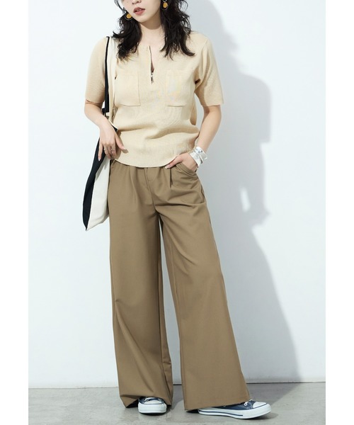 Fashion Letter(ファッションレター)の「ハーフZIP ポケット付き サマーニットトップス(Tシャツ/カットソー・レディース・グリーン/ブラック/グレイッシュベージュ/アイボリー・M)」の13枚目の写真