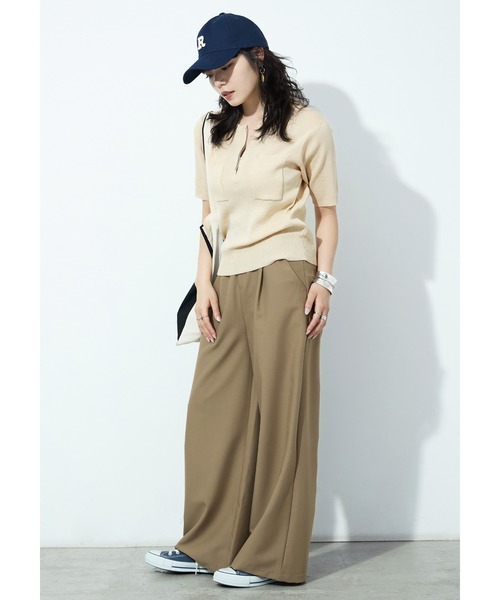 Fashion Letter(ファッションレター)の「ハーフZIP ポケット付き サマーニットトップス(Tシャツ/カットソー・レディース・グリーン/ブラック/グレイッシュベージュ/アイボリー・M)」の15枚目の写真