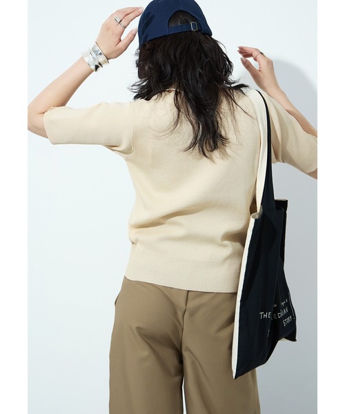 Fashion Letter(ファッションレター)の「ハーフZIP ポケット付き サマーニットトップス(Tシャツ/カットソー・レディース・グリーン/ブラック/グレイッシュベージュ/アイボリー・M)」の16枚目の写真