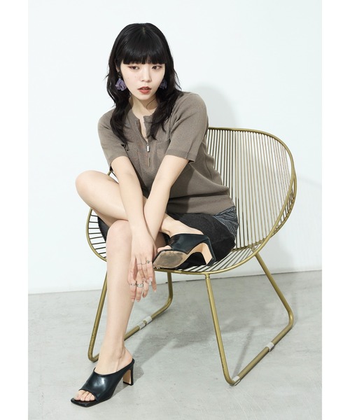 Fashion Letter(ファッションレター)の「ハーフZIP ポケット付き サマーニットトップス(Tシャツ/カットソー・レディース・グリーン/ブラック/グレイッシュベージュ/アイボリー・M)」の18枚目の写真