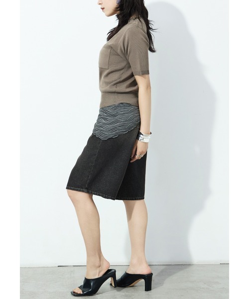 Fashion Letter(ファッションレター)の「ハーフZIP ポケット付き サマーニットトップス(Tシャツ/カットソー・レディース・グリーン/ブラック/グレイッシュベージュ/アイボリー・M)」の22枚目の写真