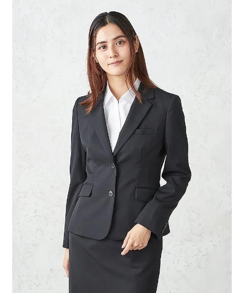 Perfect Suit FActory(パーフェクトスーツファクトリー)の「シルク混リクルート ギャバセットアップJK(テーラードジャケット・レディース・ブラック・5号)」の1枚目の写真