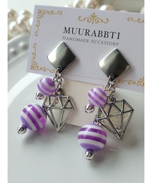 【MUURABBTI】パープルボーダーとダイヤモチーフピアス(MA)