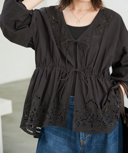 SLOBE IENA(スローブイエナ)の「India刺繍カーデブラウス(シャツ/ブラウス・レディース・ブラック・FREE)」の1枚目の写真