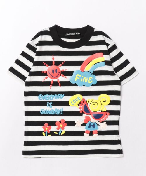 HYSTERIC MINI(ヒステリックミニ)の「PUFFY PRINT HAPPY DAYS ボーダー半袖Tシャツ(Tシャツ/カットソー・キッズ・ブラック系その他・110)」の1枚目の写真