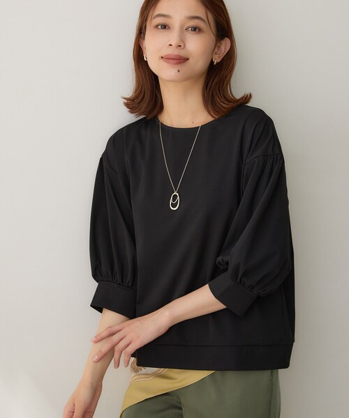 UNTITLED(アンタイトル)の「【楽にきれい見え/体型カバー】パフスリーブジャージトップス(Tシャツ/カットソー・レディース・ブラック/ナチュラル/オフホワイト・00/02/04/48/50/44)」の9枚目の写真