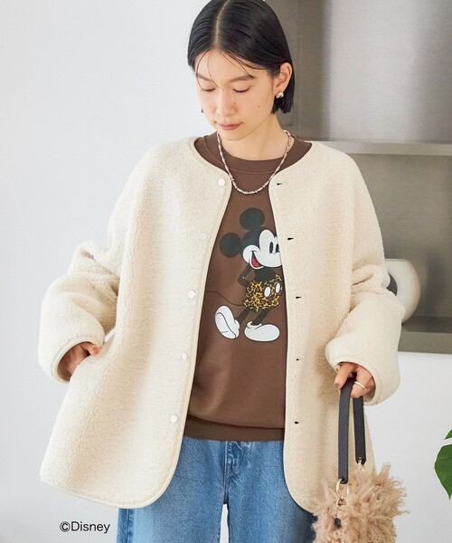 SHIPS(シップス)の「〈手洗い可能〉ボア フリース リバーシブル ノーカラー コート(ノーカラーコート・レディース・オフホワイト/ブラウン/ネイビー・38/36)」の7枚目の写真