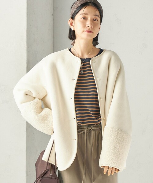 SHIPS(シップス)の「〈手洗い可能〉ボア フリース リバーシブル ノーカラー コート(ノーカラーコート・レディース・オフホワイト/ブラウン/ネイビー・38/36)」の11枚目の写真