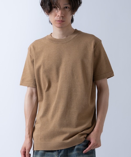 Crownor(クラウノアー)の「サマーニット 半袖 Tシャツ(ニット/セーター・メンズ・ブラック/キャメル/グレー/カーキ・LARGE/MEDIUM)」の4枚目の写真
