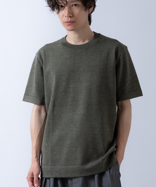 Crownor(クラウノアー)の「サマーニット 半袖 Tシャツ(ニット/セーター・メンズ・ブラック/キャメル/グレー/カーキ・LARGE/MEDIUM)」の1枚目の写真
