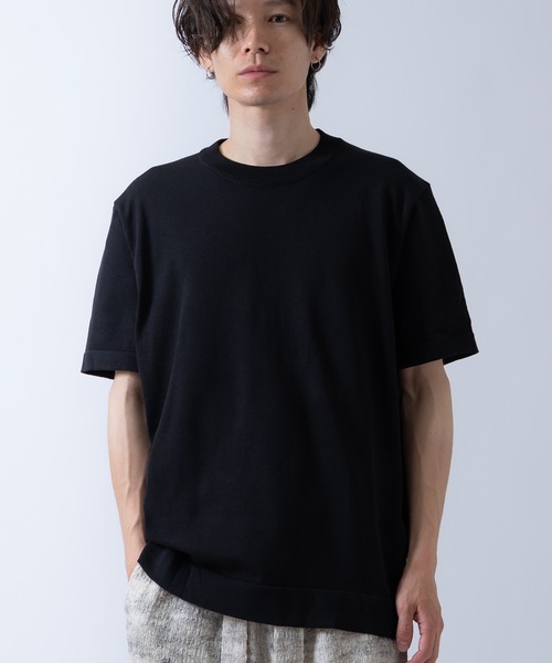 Crownor(クラウノアー)の「サマーニット 半袖 Tシャツ(ニット/セーター・メンズ・ブラック/キャメル/グレー/カーキ・LARGE/MEDIUM)」の2枚目の写真