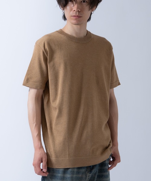 Crownor(クラウノアー)の「サマーニット 半袖 Tシャツ(ニット/セーター・メンズ・ブラック/キャメル/グレー/カーキ・LARGE/MEDIUM)」の6枚目の写真