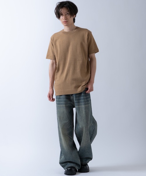 Crownor(クラウノアー)の「サマーニット 半袖 Tシャツ(ニット/セーター・メンズ・ブラック/キャメル/グレー/カーキ・LARGE/MEDIUM)」の9枚目の写真