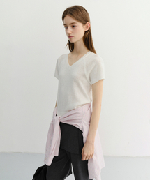SUMMER LINEN V-NECK KNIT_UDSW6B233_IVORY